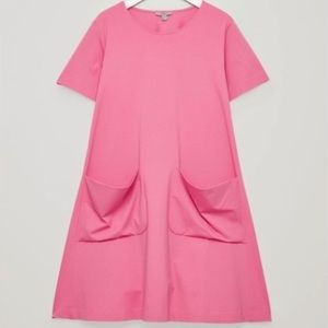 COS Jersey Pink Swing Dress Patch Pocket Front - Medium